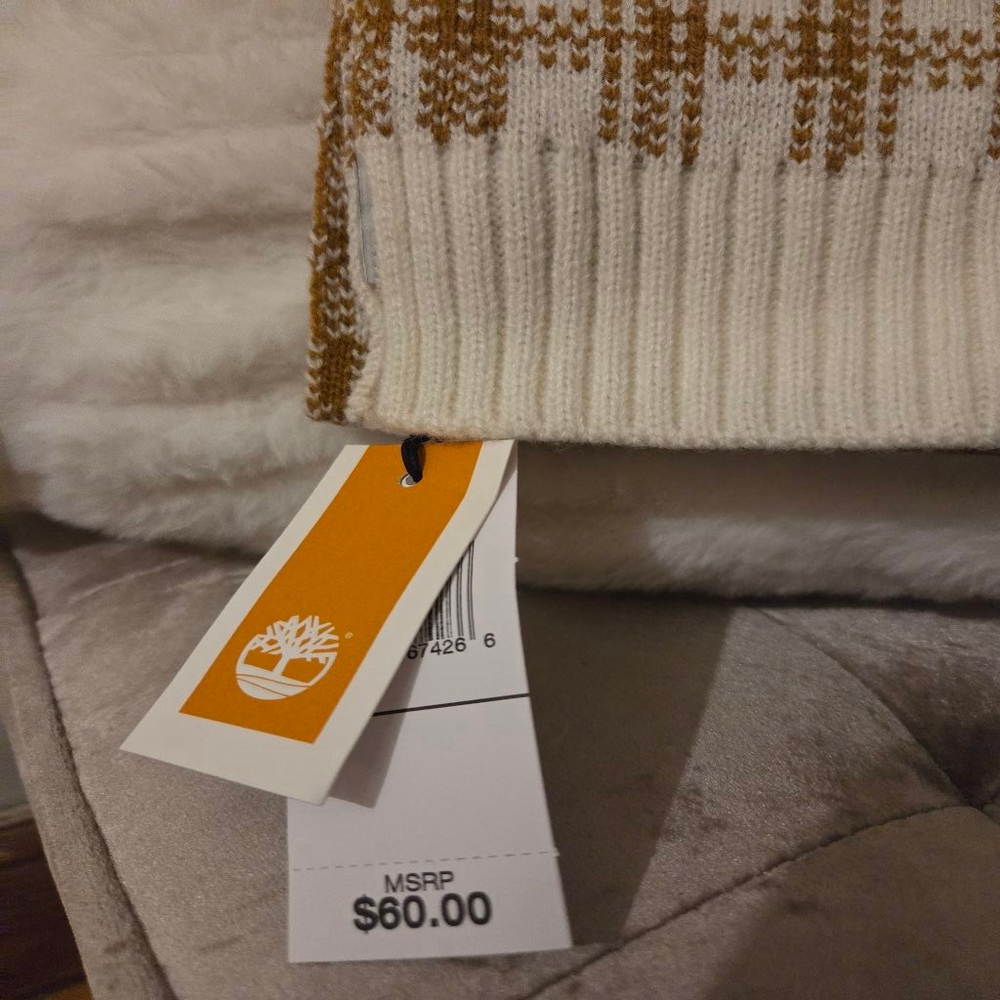 Timberland 100% Acrylic cream and brown plaid scarf - Picture 8 of 12
